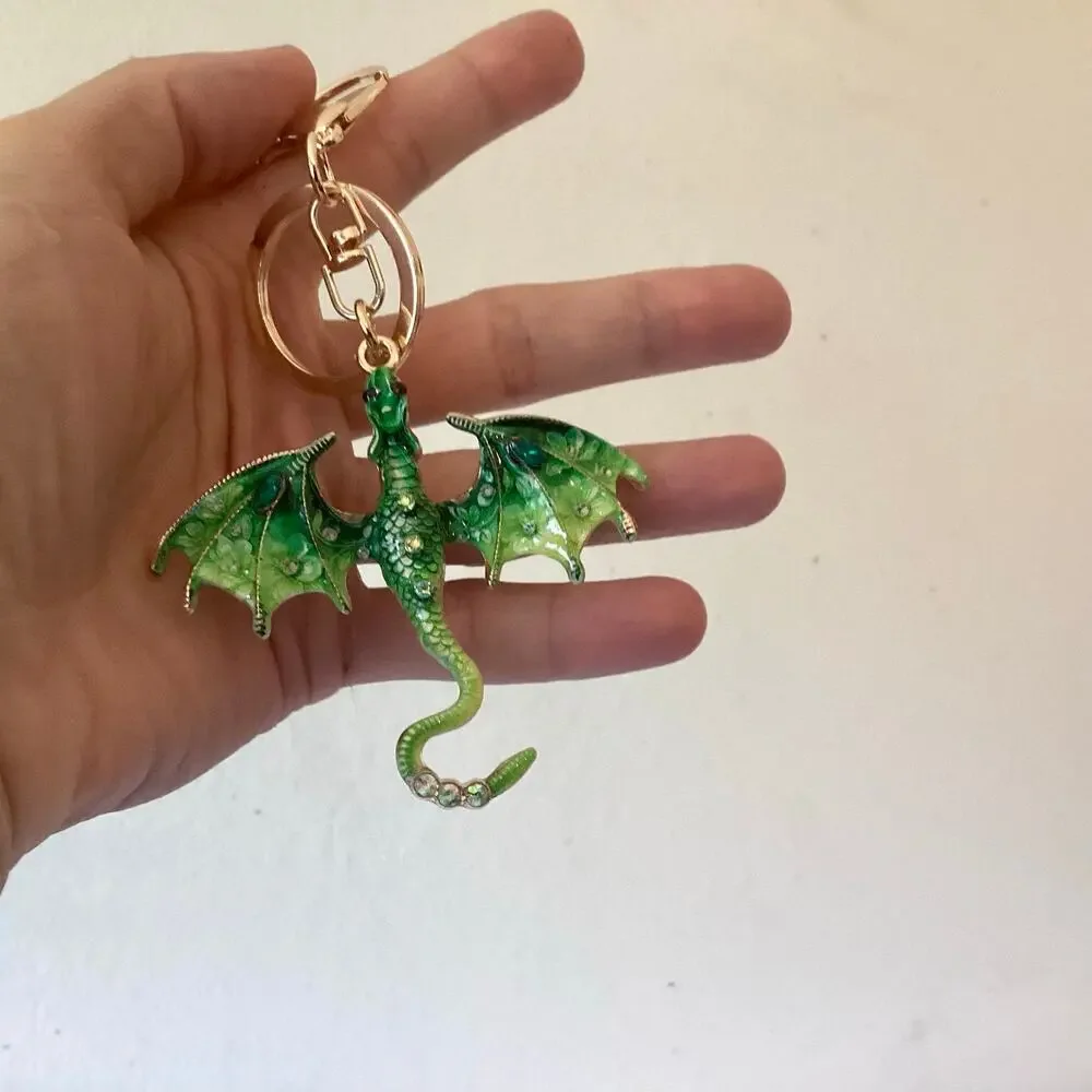 Green and Gold Fantasy Western Dragon Keychain